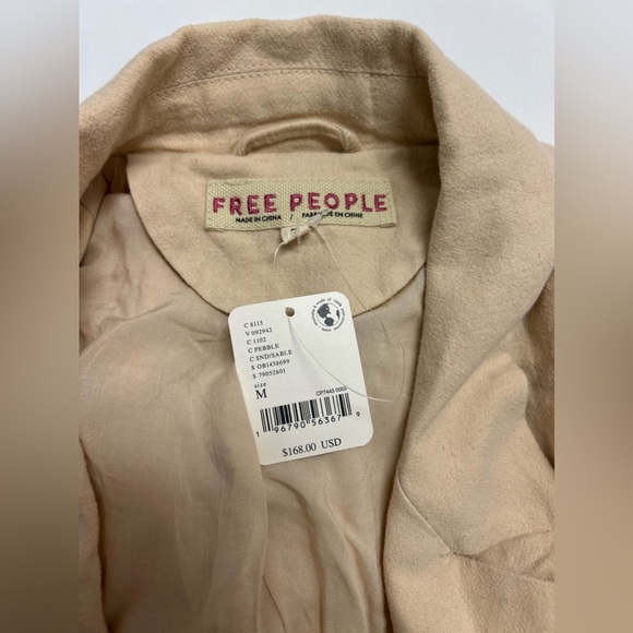 Free People Olivia Tie Waist Linen Blend Blazer Size Medium NWT Sand Pebble - Picture 5 of 5